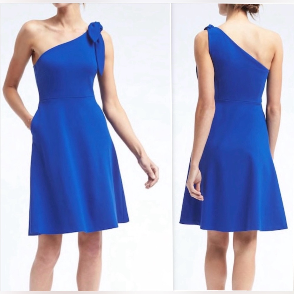 Banana Republic Radiant One Shoulder Dress Royal Pockets Blue Sz 6